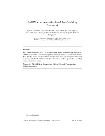 First page of PAMELA: an annotation-based Java Modeling Framework