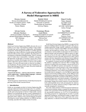 First page of A Survey of Federative Approaches for Model Management in MBSE