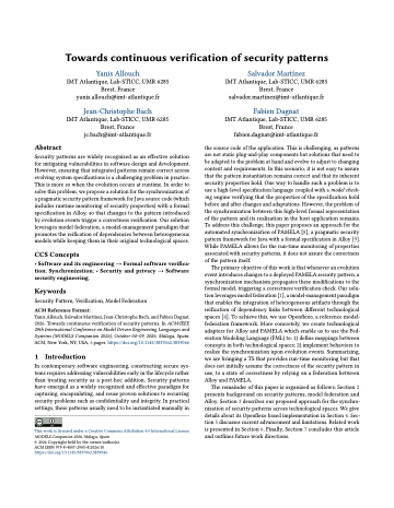 First page of Towards continuous verification of security patterns
